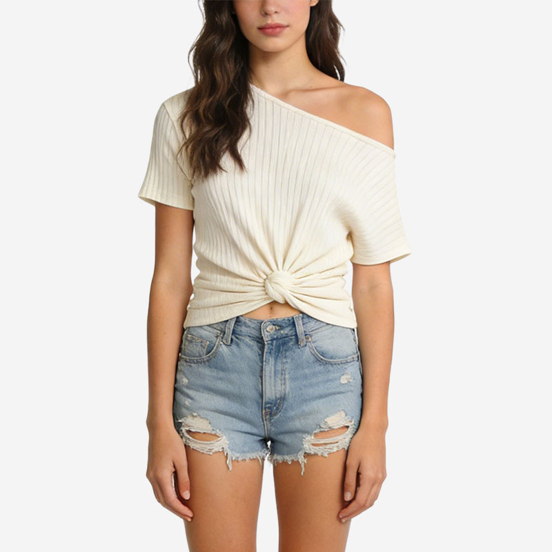 womens-flirty-one-shoulder-knotted-t-shirts
