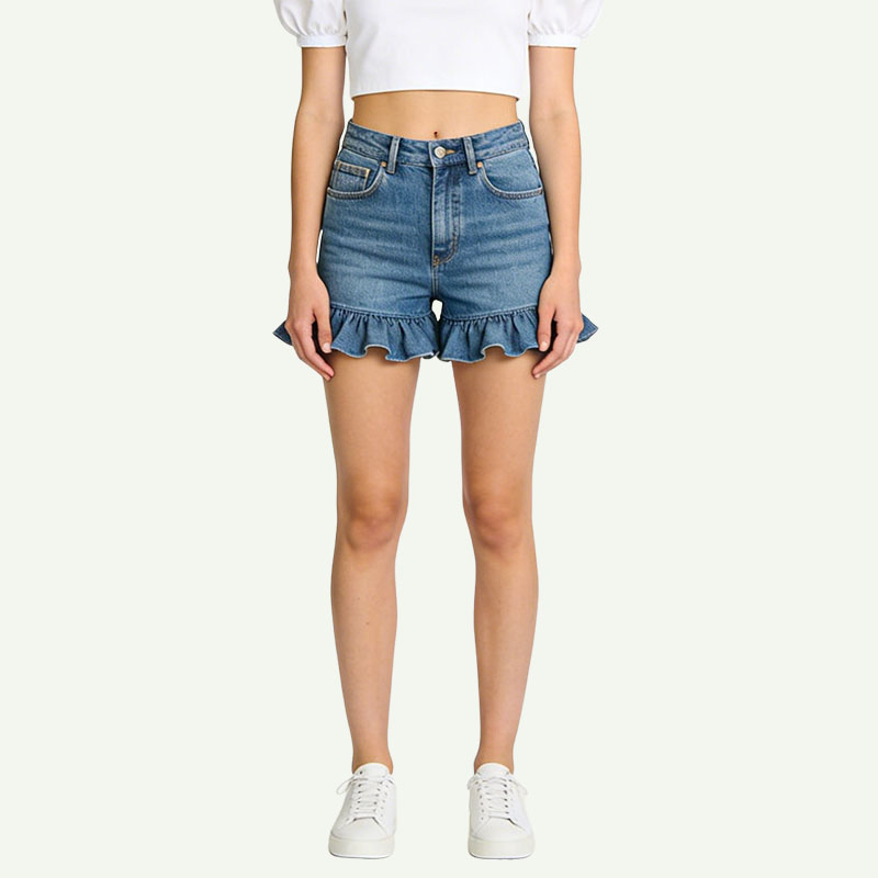 womens-high-waist-ruffle-hem-denim-shorts