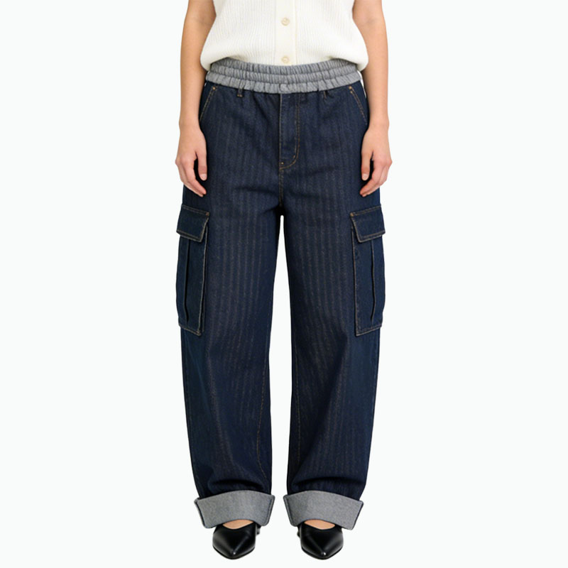 elastic-waist-vertical-embossed-texture-retro-casual-pull-on-jeans