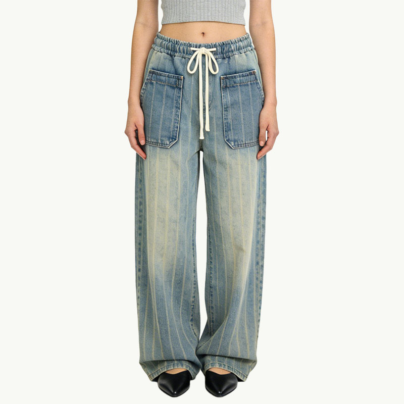 elastic-waist-vertical-texture-casual-pull-on-jeans